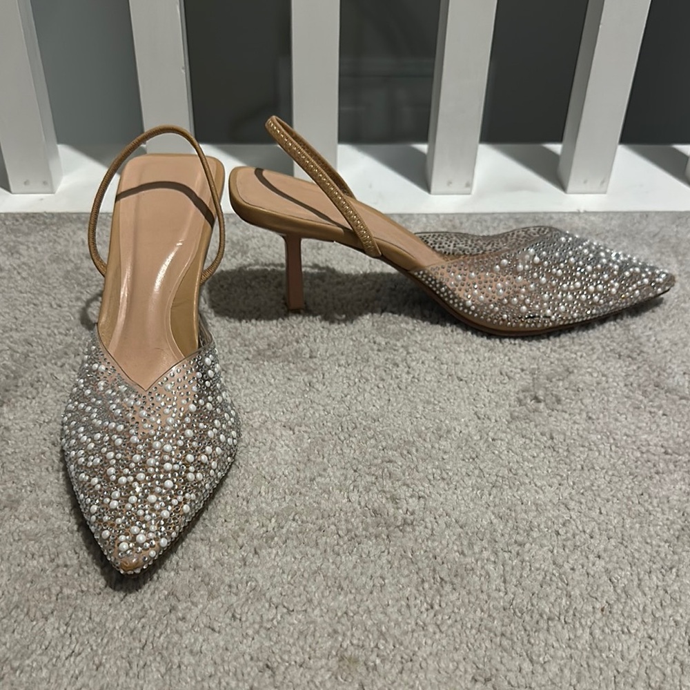 Elegant Silver Embellished Women's Slingback Heels